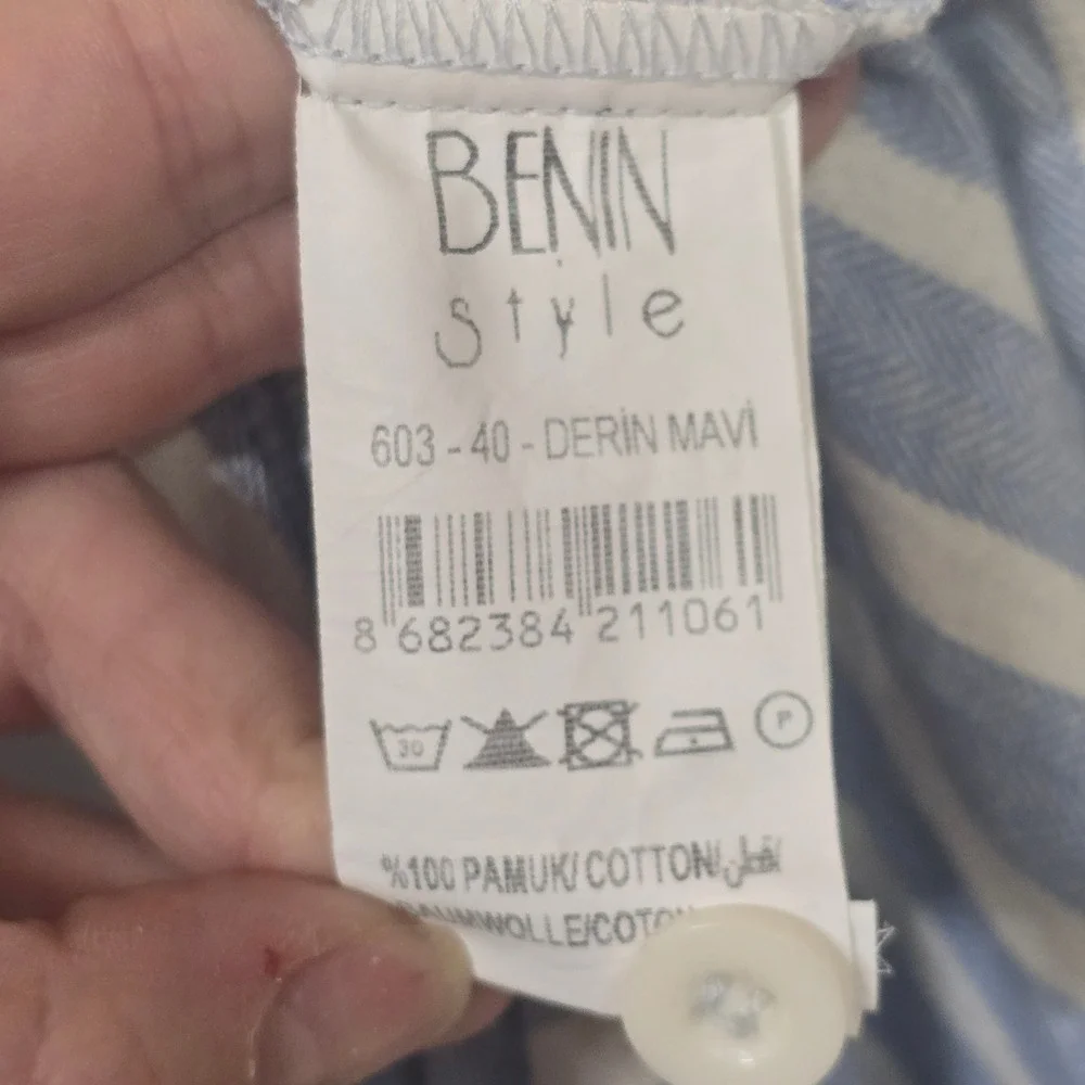 Benin Derin‎ Mavi Shirt Dress Women 8 Blue White Striped Cotton Coastal Maxi